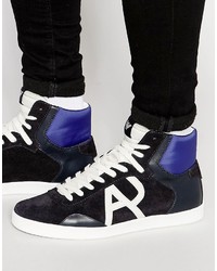 Sneakers alte in pelle blu scuro di Armani Jeans