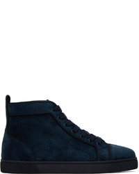 Sneakers alte in pelle blu scuro di Christian Louboutin