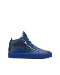 Sneakers alte in pelle blu scuro di Giuseppe Zanotti Design