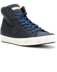 Sneakers alte in pelle blu scuro di Philippe Model