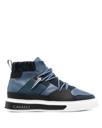 Sneakers alte in pelle blu scuro di Roberto Cavalli