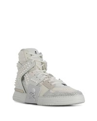 Sneakers alte in pelle con borchie bianche di Philipp Plein