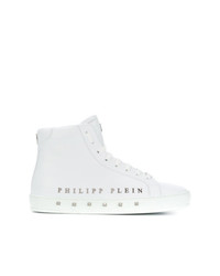 Sneakers alte in pelle con borchie bianche di Philipp Plein