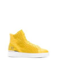 Sneakers alte in pelle con borchie gialle di Philipp Plein