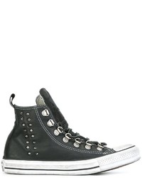 Sneakers alte in pelle con borchie nere di Converse