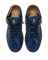 Sneakers alte in pelle con stampa serpente blu di Giuseppe Zanotti