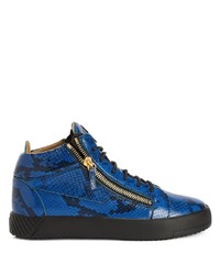 Sneakers alte in pelle con stampa serpente blu di Giuseppe Zanotti