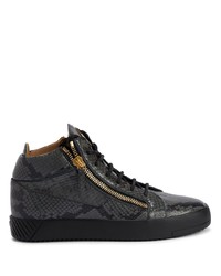 Sneakers alte in pelle con stampa serpente grigio scuro di Giuseppe Zanotti