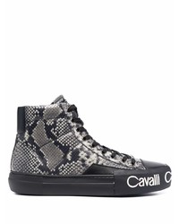 Sneakers alte in pelle con stampa serpente grigio scuro di Roberto Cavalli