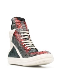 Sneakers alte in pelle con stampa serpente multicolori di Rick Owens