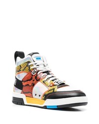 Sneakers alte in pelle con stampa serpente multicolori di Moschino