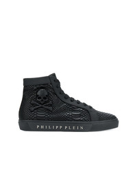 Sneakers alte in pelle con stampa serpente nere di Philipp Plein