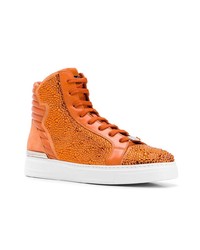 Sneakers alte in pelle decorate arancioni di Philipp Plein