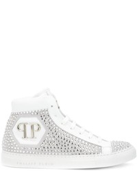 Sneakers alte in pelle decorate bianche di Philipp Plein