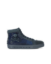 Sneakers alte in pelle decorate blu scuro