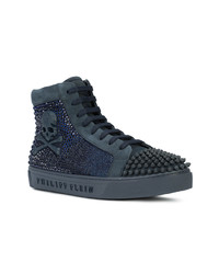 Sneakers alte in pelle decorate blu scuro di Philipp Plein
