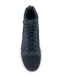 Sneakers alte in pelle decorate blu scuro di Philipp Plein