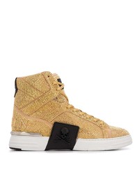 Sneakers alte in pelle decorate dorate di Philipp Plein