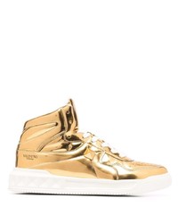Sneakers alte in pelle decorate dorate di Valentino Garavani