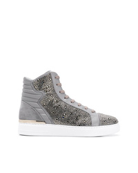 Sneakers alte in pelle decorate grigie di Philipp Plein