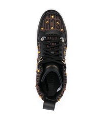 Sneakers alte in pelle decorate marrone scuro di Moschino