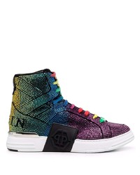 Sneakers alte in pelle decorate multicolori di Philipp Plein