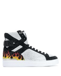 Sneakers alte in pelle decorate nere e bianche