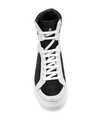 Sneakers alte in pelle decorate nere e bianche di Philipp Plein