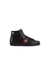 Sneakers alte in pelle decorate nere di Gucci