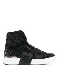 Sneakers alte in pelle decorate nere di Philipp Plein