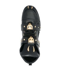 Sneakers alte in pelle decorate nere di Roberto Cavalli