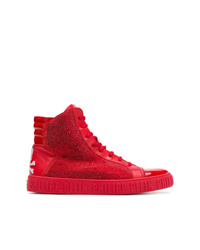 Sneakers alte in pelle decorate rosse di Philipp Plein