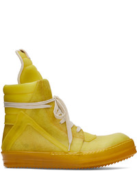 Sneakers alte in pelle gialle di Rick Owens