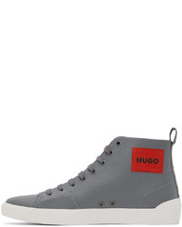 Sneakers alte in pelle grigie di Hugo