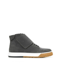 Sneakers alte in pelle grigio scuro di Emporio Armani