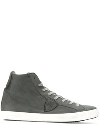 Sneakers alte in pelle grigio scuro di Philippe Model