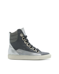 Sneakers alte in pelle grigio scuro di Raf Simons