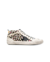 Sneakers alte in pelle leopardate bianche