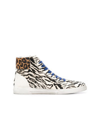 Sneakers alte in pelle leopardate bianche di Saint Laurent