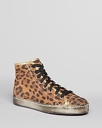 Sneakers alte in pelle leopardate marroni