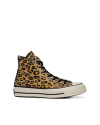 Sneakers alte in pelle leopardate marroni di Converse