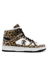 Sneakers alte in pelle leopardate marroni di Roberto Cavalli