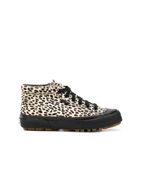 Sneakers alte in pelle leopardate nere e bianche di Vans