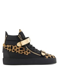 Sneakers alte in pelle leopardate nere di Giuseppe Zanotti