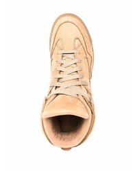 Sneakers alte in pelle marrone chiaro di Maison Margiela