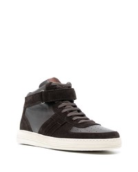 Sneakers alte in pelle marrone scuro di Tom Ford