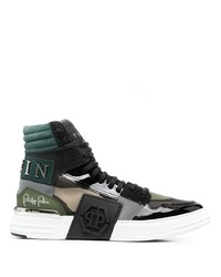 Sneakers alte in pelle mimetiche verde scuro di Philipp Plein