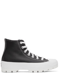 Sneakers alte in pelle nere e bianche di Converse