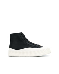 Sneakers alte in pelle nere e bianche di Jil Sander