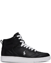 Sneakers alte in pelle nere e bianche di Polo Ralph Lauren